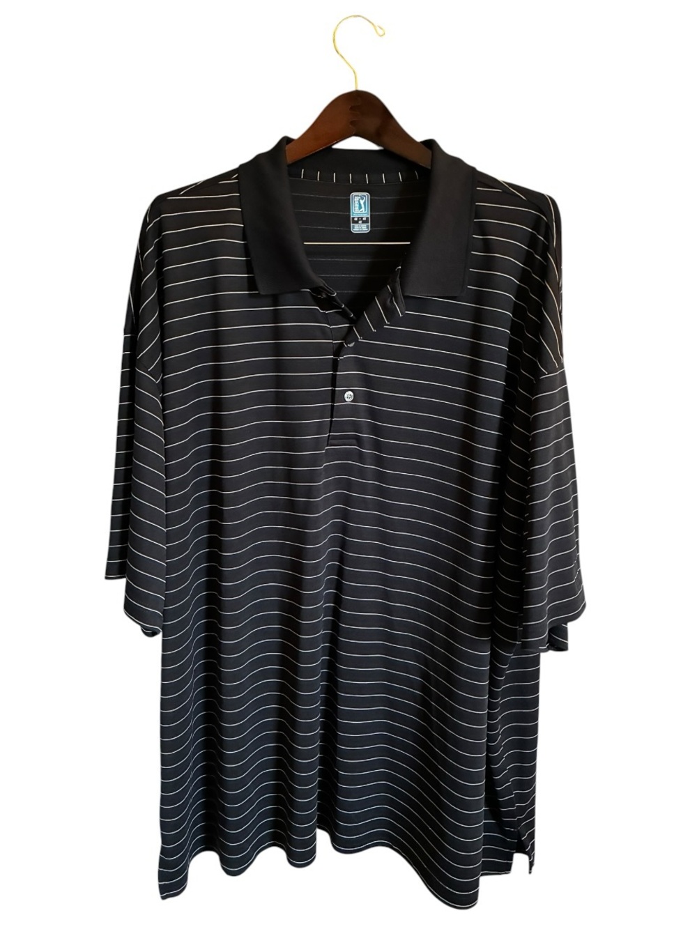 PGA Tour Men's 4X‎ Black Striped Golf Polo Shirt